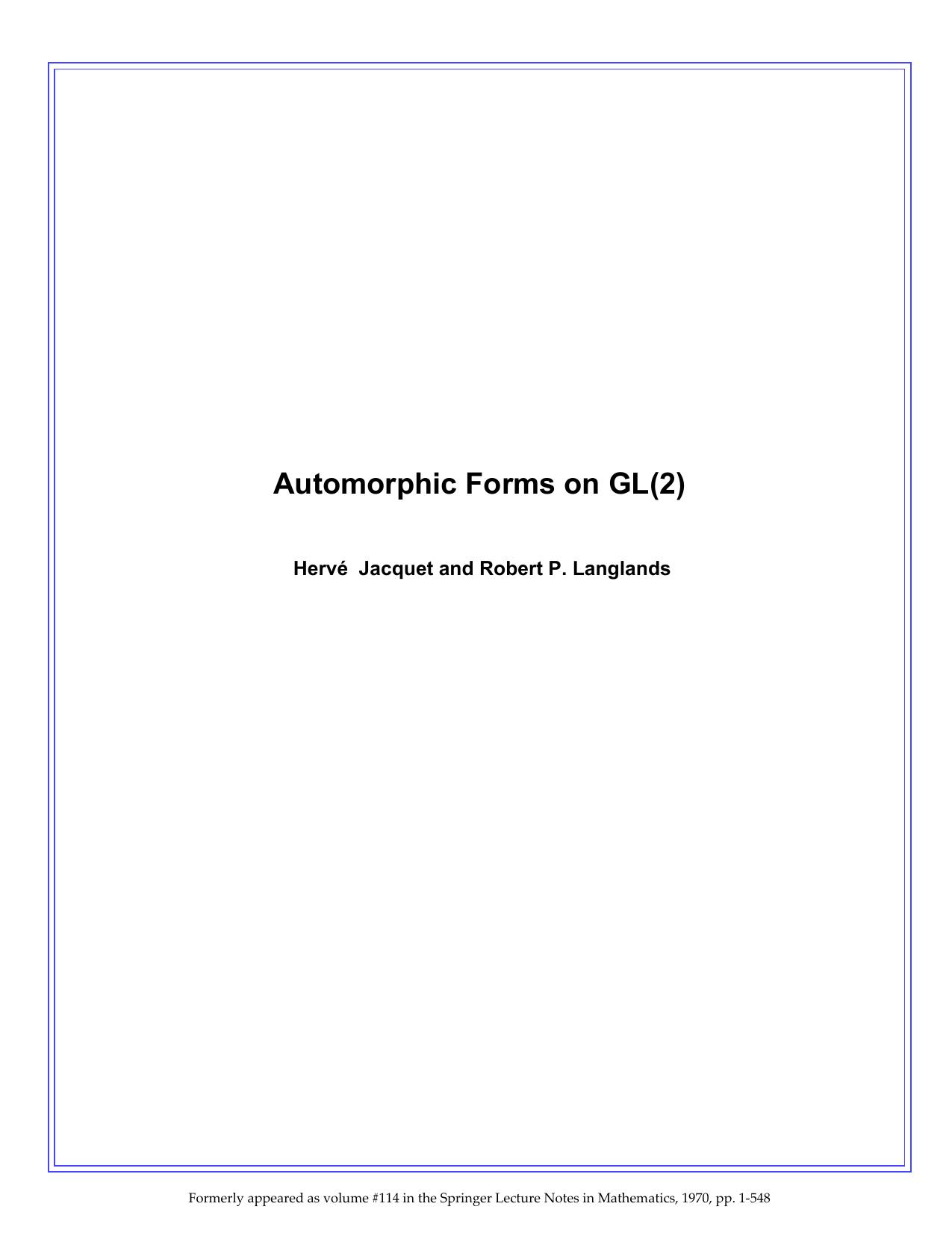 Automorphic Forms on Gl (2)