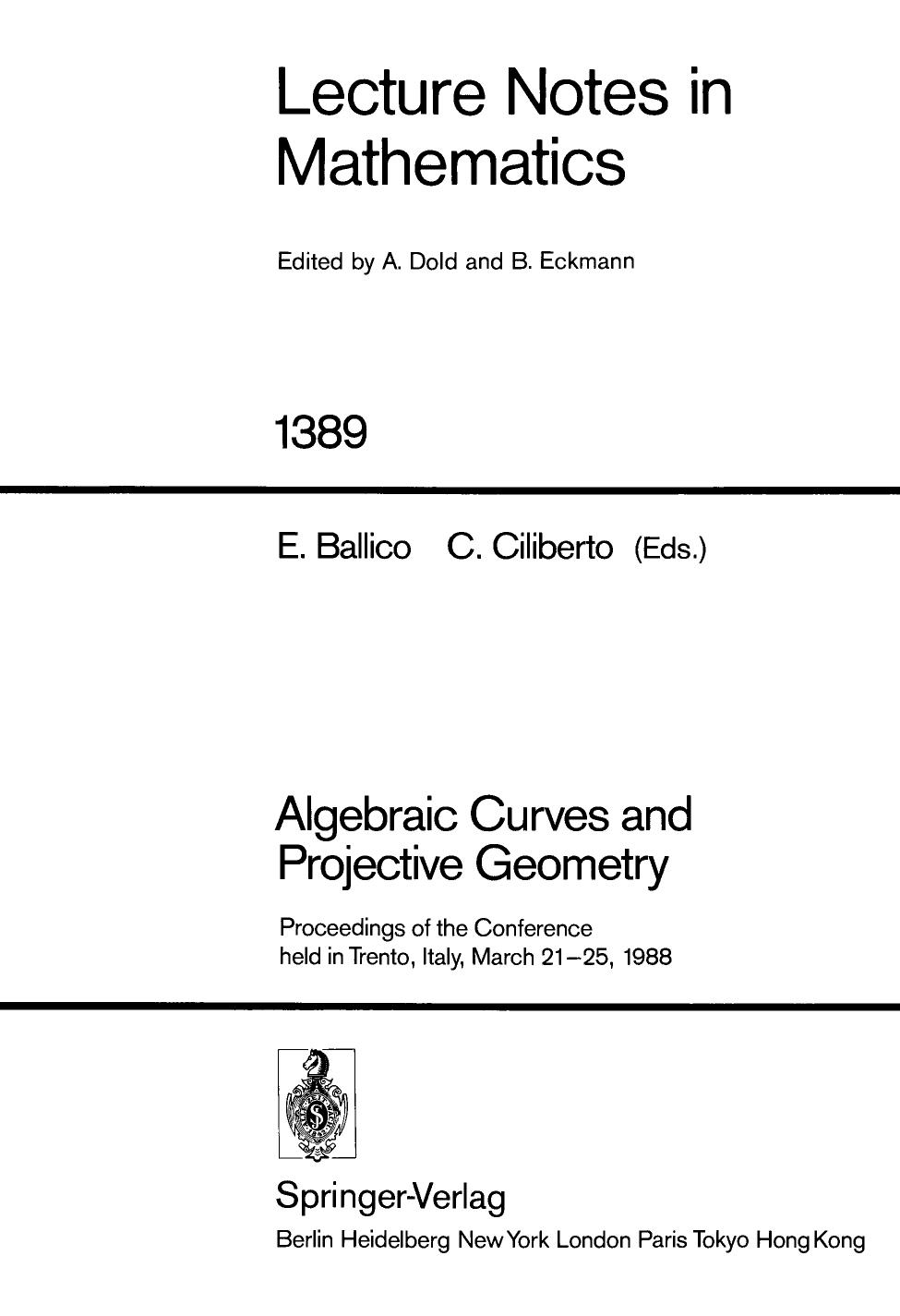 Algebraic Curves And Projective Geometry