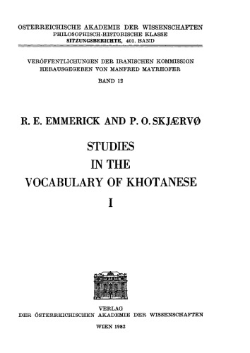 Studies in the Vocabulary of Khotanese 1