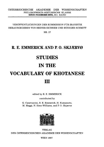 Studies in the Vocabulary of Khotanese III