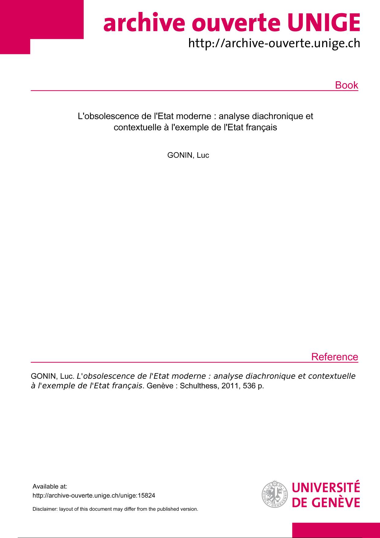 L'obsolescence de l'état moderne : analyse diachronique et contextuelle à l'exemple de l'État français