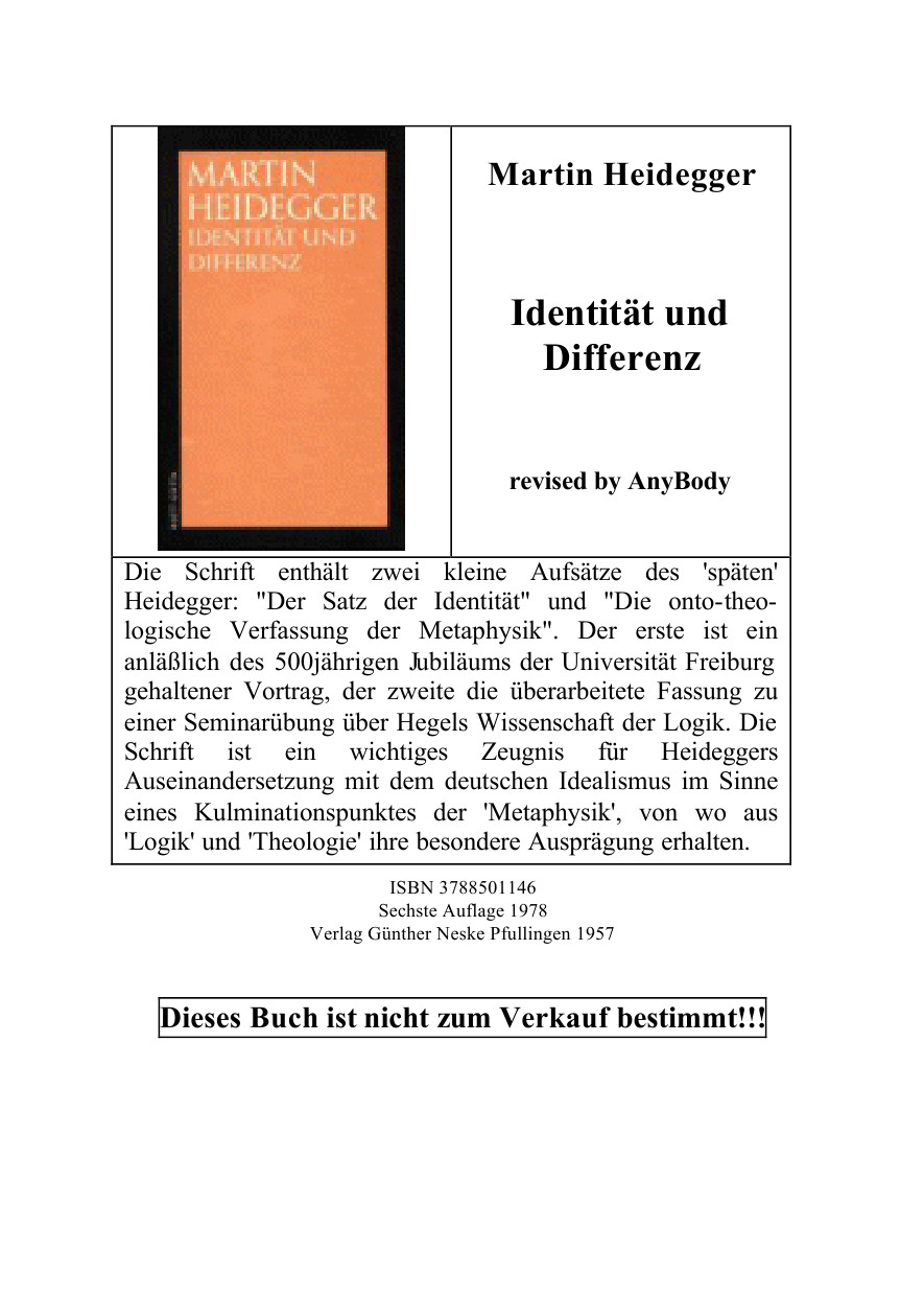 Identitat Und Differenz (German Edition)