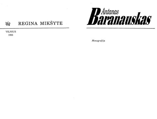 Antanas Baranauskas : monografija