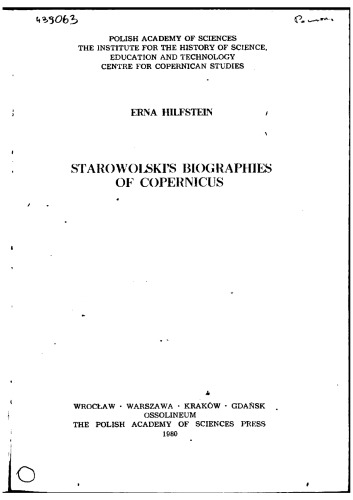 Starowolski's Biographies Of Copernicus (Studia Copernicana)