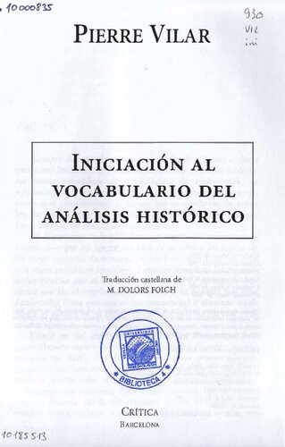 Iniciacion Al Vocobulario Del Analisis Historico