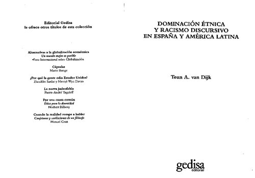 Dominación Étnica y Racismo Discursivo en España y América Latina