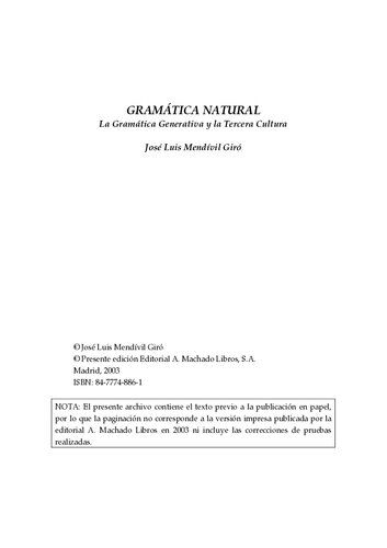 Gramática natural : la gramática generativa y la tercera cultura