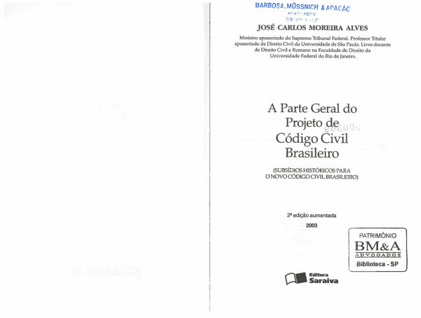 A Parte Geral Do Projeto de Codigo Civil Brasileiro