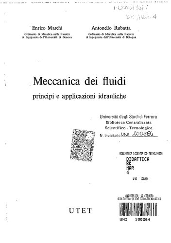 Meccanica dei fluidi : principi e applicazioni idrauliche