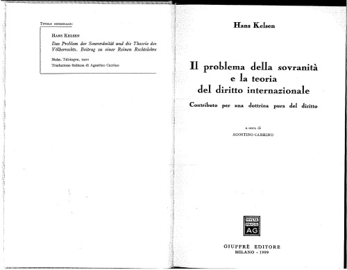 Il problema della sovranità e la teoria del diritto internazionale : contributo per una doctrina pura del diritto