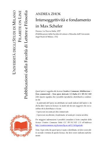 Intersoggettività e fondamento in Max Scheler