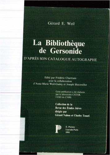 La Bibliotheque de Gersonide D'Apres Son Catalogue Autographe