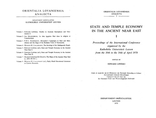 State and Temple Economy in the Ancient Near East, I. &amp; II. I