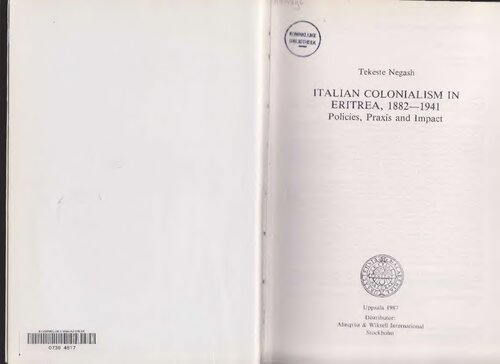 Italian Colonialism in Eritrea, 1882—1941