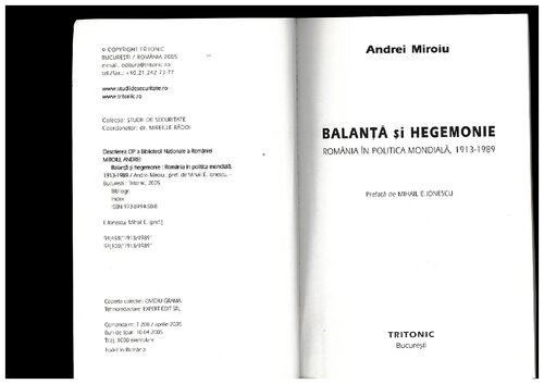 Balanţă şi hegemonie. România în politica mondială, 1913-1989