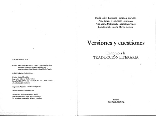 Versiones y cuestiones : en torno a la traducción literaria