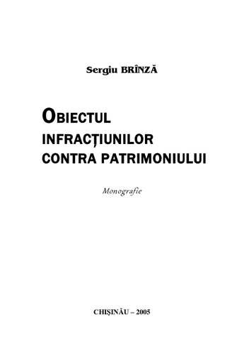 Obiectul infracţiunilor contra patrimoniului  Univ. de Stat din Moldova. Facultatea de Drept. - Ch.