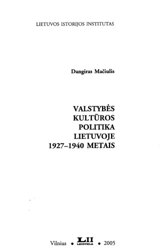 Valstybės kultūros politika Lietuvoje 1927-1940 metais