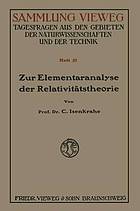 Zur Elementaranalyse der Relativitt̃stheorie : Einleitung und Vorstufen