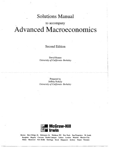 Solutions Manual to accompany Advance Macroeconomics