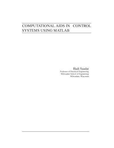 Computational AIDS in Control Systems Using MATLAB