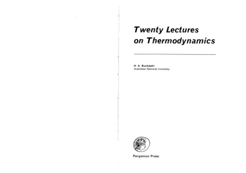 Twenty Lectures on Thermodynamics