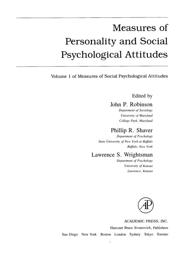 Measures of Personality and Social Psychological Attitudes