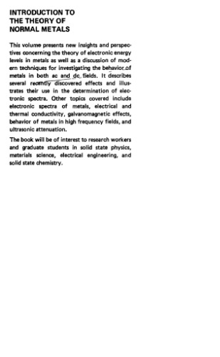 Introduction to the Theory of Normal Metals