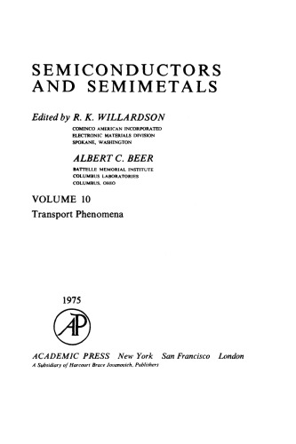 Semiconductors and Semimetals, Volume 10