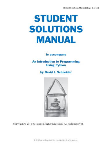 Instructor Solutions Manual for An Introduction to Programming Using Python