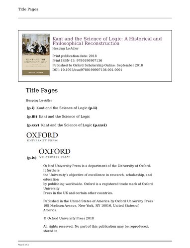 Kant and the Science of Logic