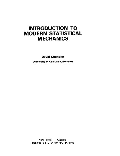 Introduction to Modern Statistical Mechanics