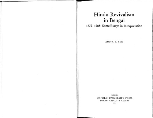 Hindu revivalism in Bengal, 1872-1905 : some essays in interpretation