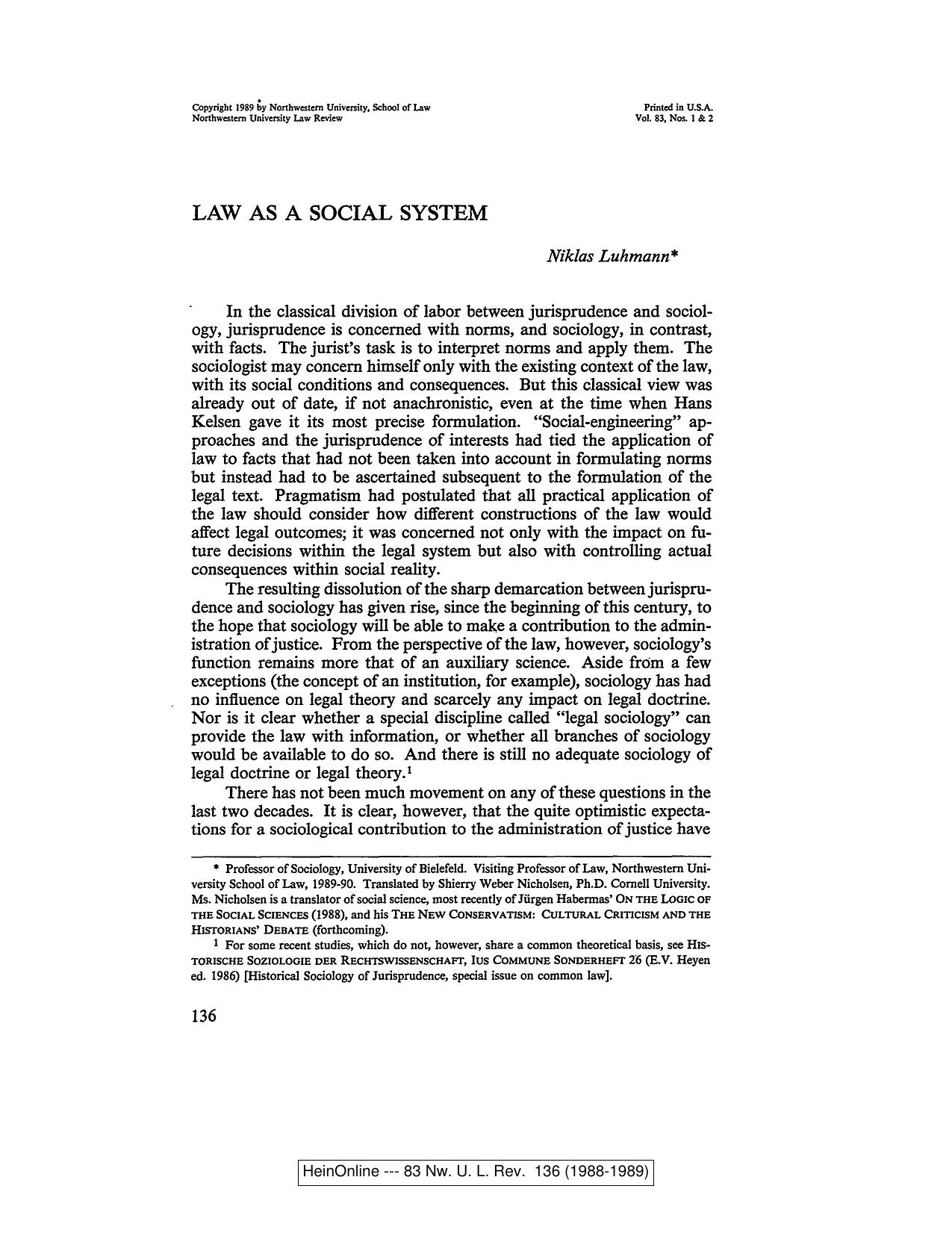 Law as a Social System