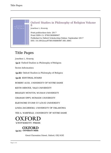 Oxford Studies in Philosophy of Religion Volume 8