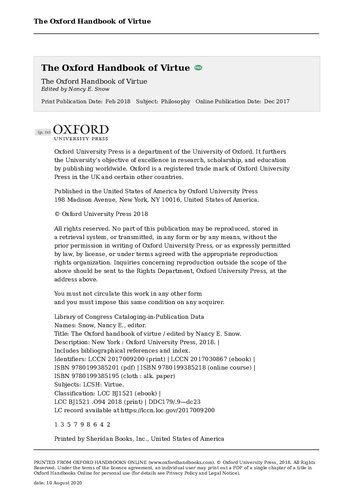 The Oxford Handbook of Virtue