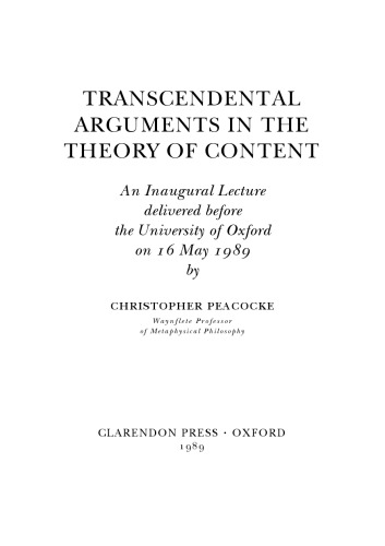 TRANSCENDENTAL ARGUMENTS IN THE THEORY OF CONTENT