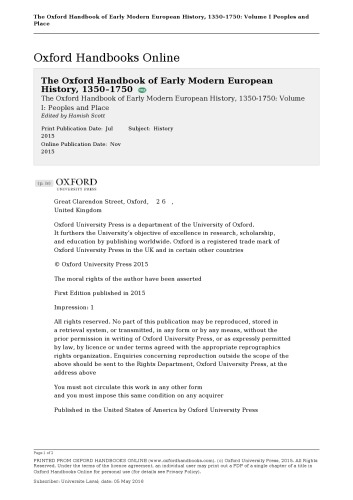 The Oxford Handbook of Early Modern European History, 1350-1750