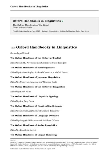 The Oxford Handbook of the Word