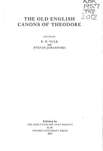 The Old English Canons of Theodore