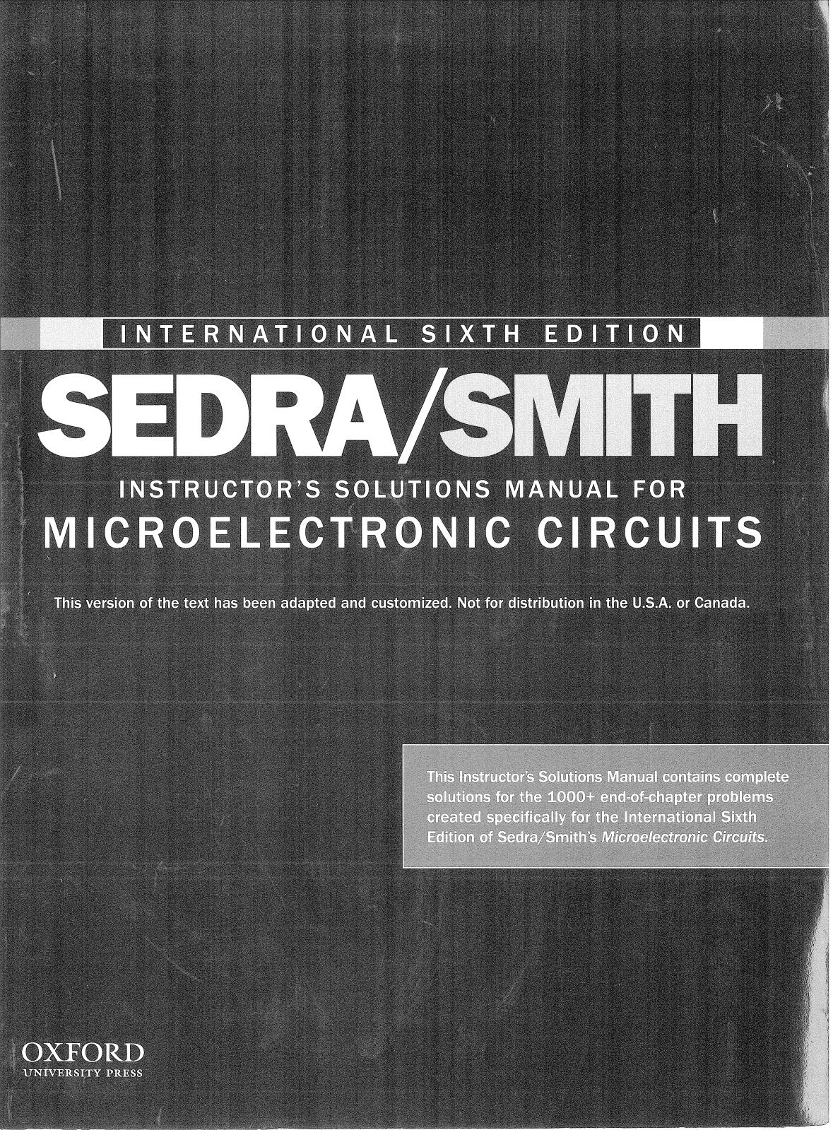 Instructor's solution manual for microelectronic circuits, International 6th edition.