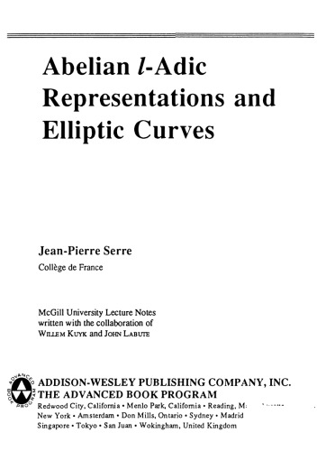 Abelian L̳ Adic Representations And Elliptic Curves