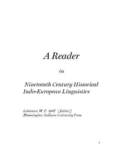 Reader in Nineteenth Century Historical Indo-European Linguistics