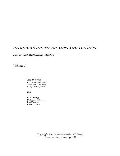 Introduction to Vectors and Tensors Volume 1