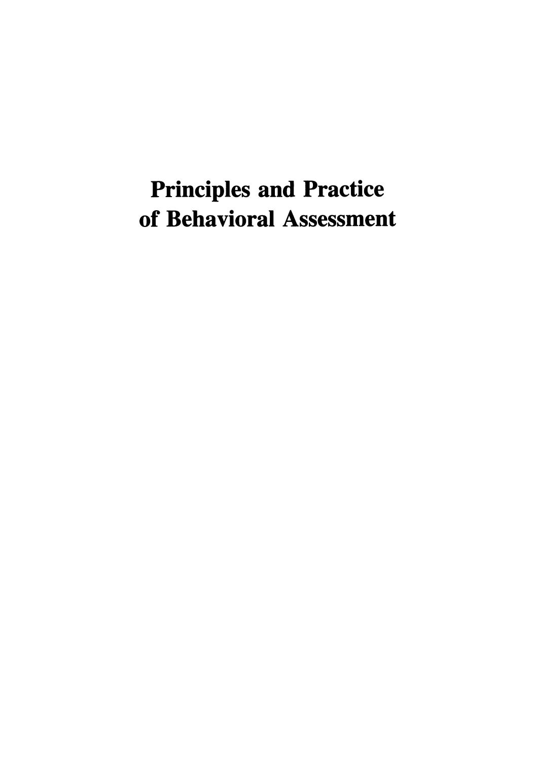 Principles and Practice of Behavioral Assessment