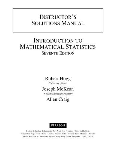 Introduction to Mathematical Statistics. Instructor’s Solutions manual