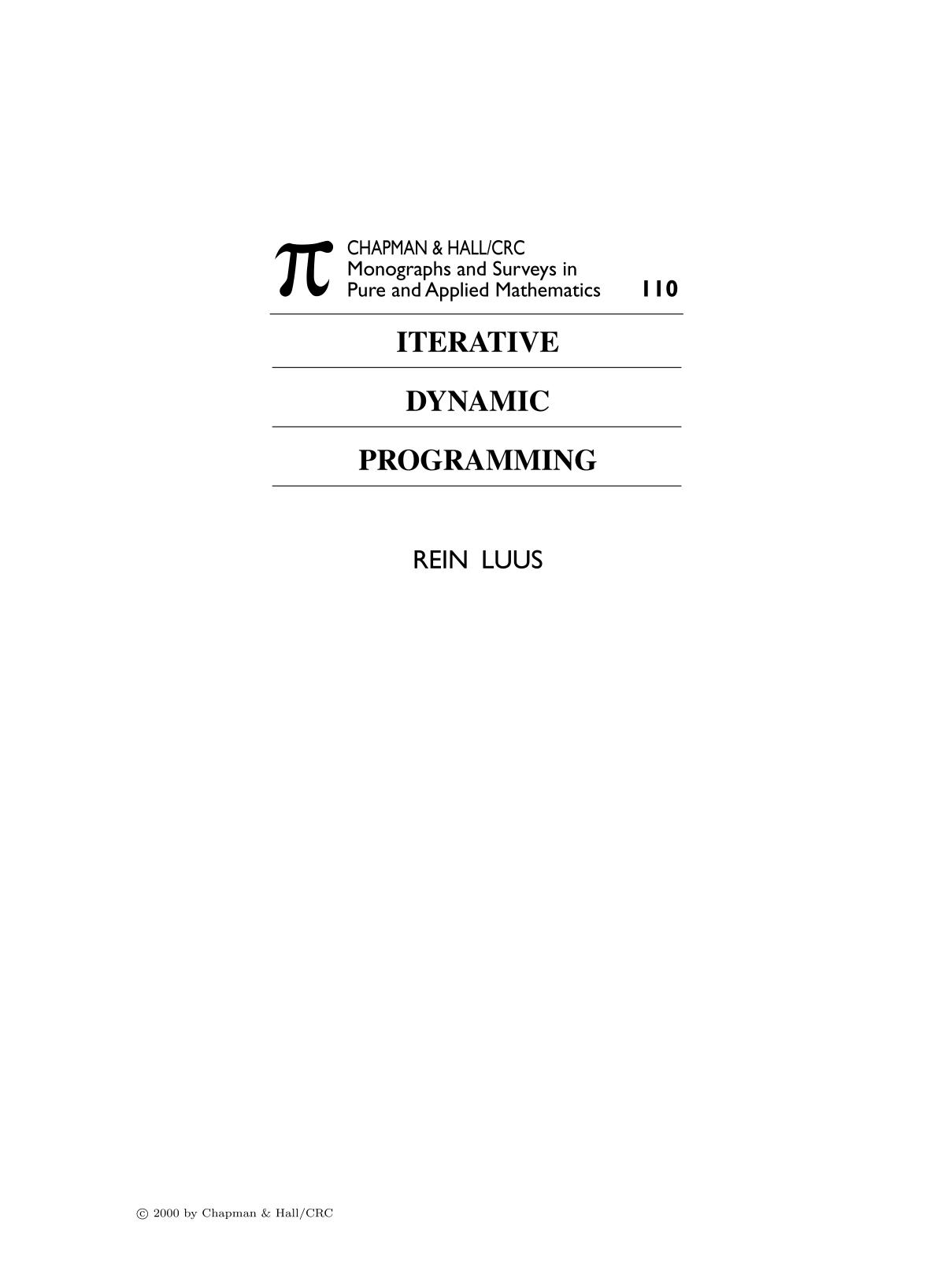 Iterative Dynamic Programming