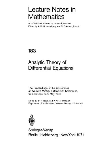 Analytic Theory of Differential Equations