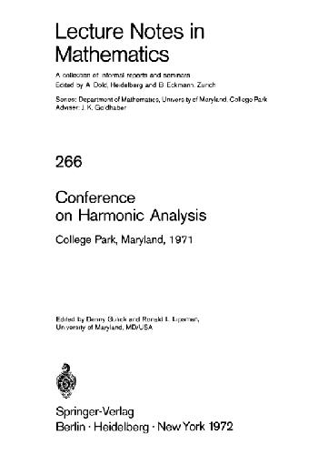 Conference on Harmonic Analysis, College Park, Maryland, 1971