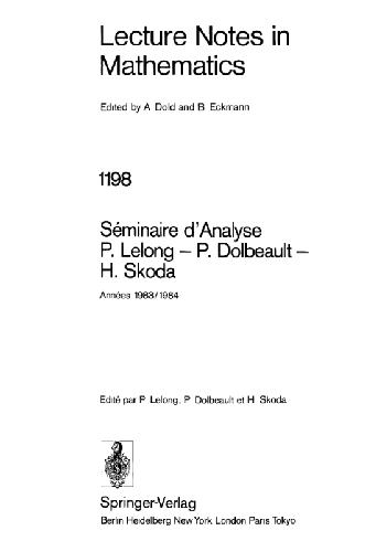 Seminaire D'Analyse P. Lelong-P. Dolbeault-H. Skoda